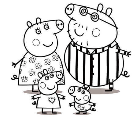 Kolorowanka Peppa Pig Family w Piżamie