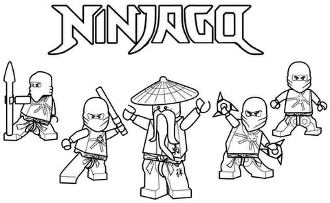Kolorowanka Pięć postaci Ninjago