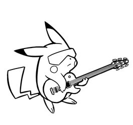 Kolorowanka Pikachu gra na Gitarze