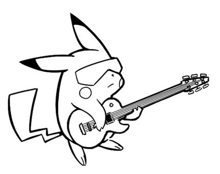 Kolorowanki Pikachu gra na Gitarze