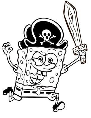 Kolorowanka Pirat SpongeBob Trzymający Miecz