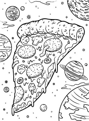 Kolorowanka Pizza w Kosmosie