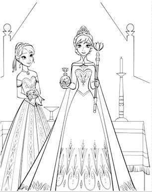 Kolorowanka Podstawowe Elsa i Anna w Krainie Lodu