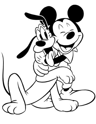 Kolorowanka Przytulający pies Myszka Miki