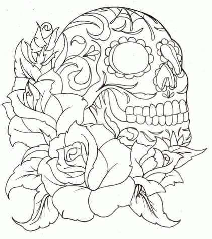 Kolorowanka Róża Tatuaż Czaszka