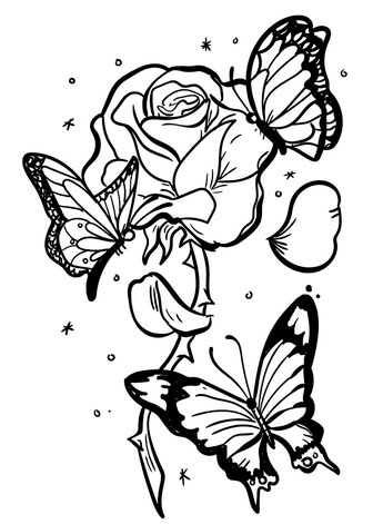 Kolorowanka Róża z Trzema Piękne Motyle