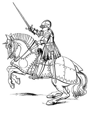 Kolorowanka Rycerz Trzymający Miecz na Koniu