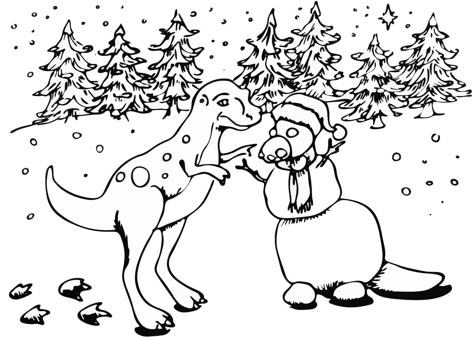 Kolorowanka Rysowanie dinozaura w Boże Narodzenie