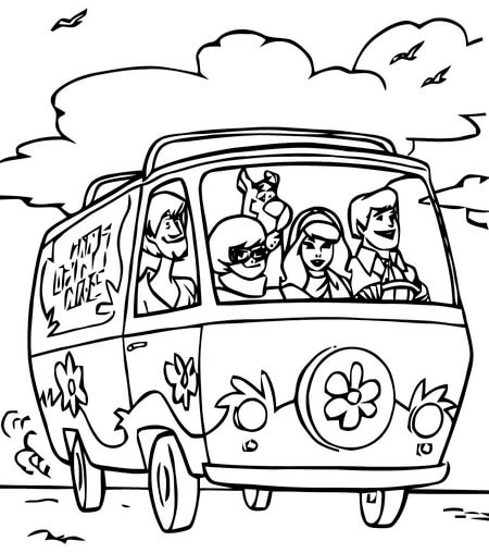 Kolorowanka Scooby Doo i Przyjaciele w Samochodzie