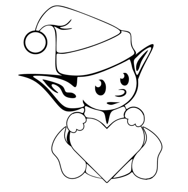 Kolorowanka Słodki elf trzymający Serce