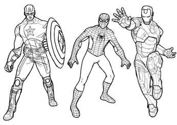 Kolorowanki Spider-Man, Iron Man i Kapitan Ameryka