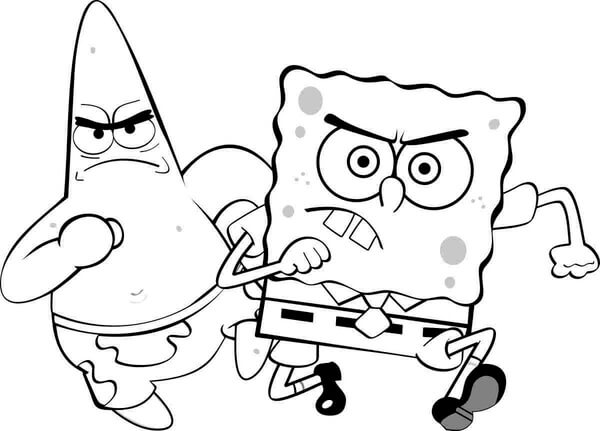 Kolorowanka SpongeBob i Patrick Star Biegnący
