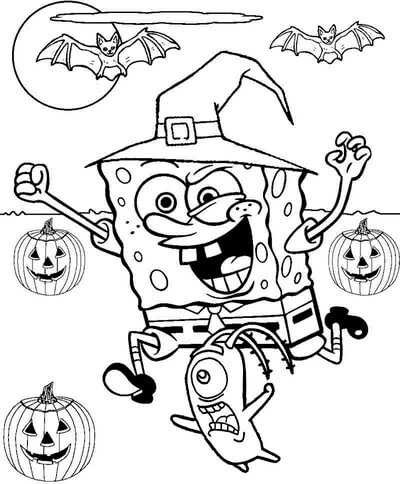 Kolorowanka SpongeBob i Plankton w Halloween