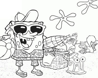 Kolorowanka SpongeBob i Przyjaciele na Plaży