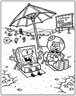 Kolorowanka SpongeBob i Sandy Cheeks na Plaży