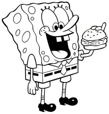 Kolorowanka SpongeBob Jedzący Hamburgera