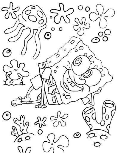 Kolorowanka SpongeBob Leżący i Meduza