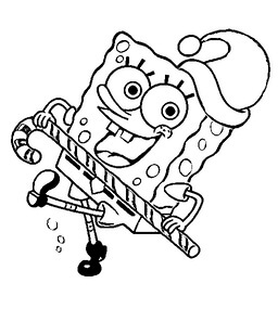 Kolorowanka SpongeBob trzymający Cukierkowa Laska