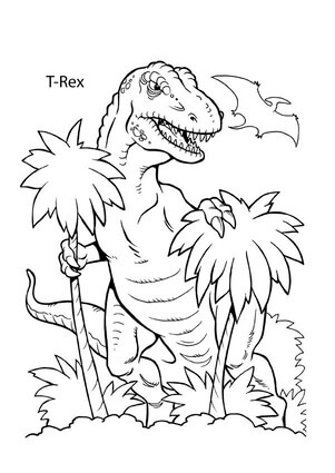 Kolorowanki T-Rex z dwoma Drzewami