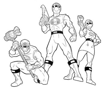 Kolorowanki Trzej Rangers of Power Rangers Ninja Storm Trzymający Broń
