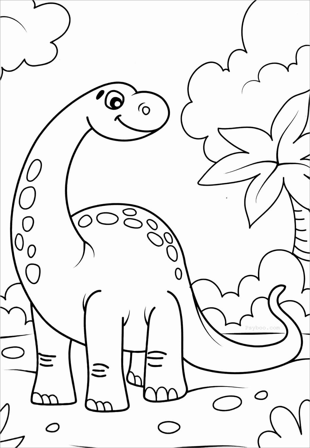 Kolorowanka Uśmiechnięty Dinozaur z Długą Szyją