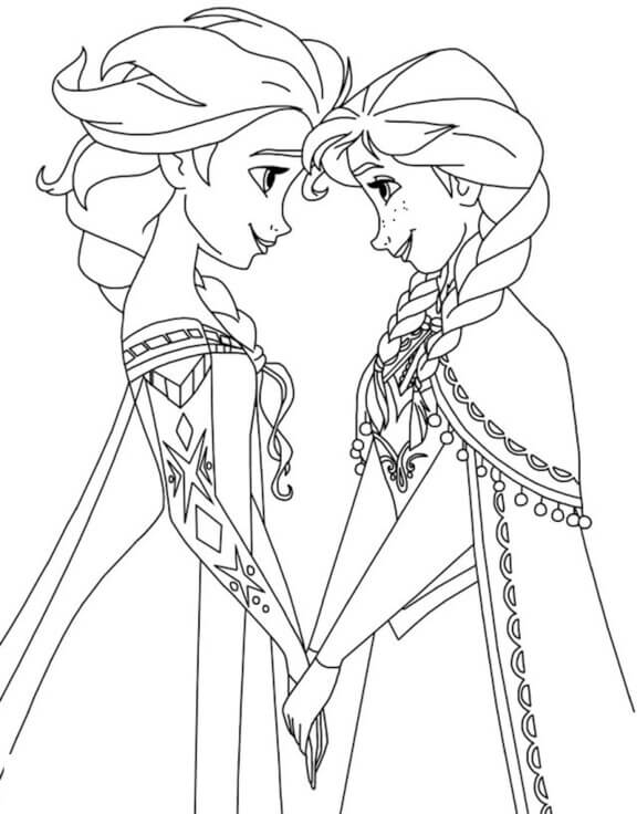 Kolorowanka Wielka Elsa i Anna w Krainie Lodu