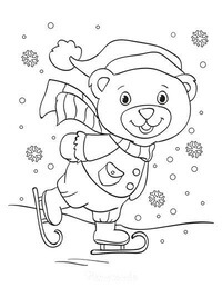 Kolorowanka Zabawa na Nartach z Niedźwiedziem Zimą