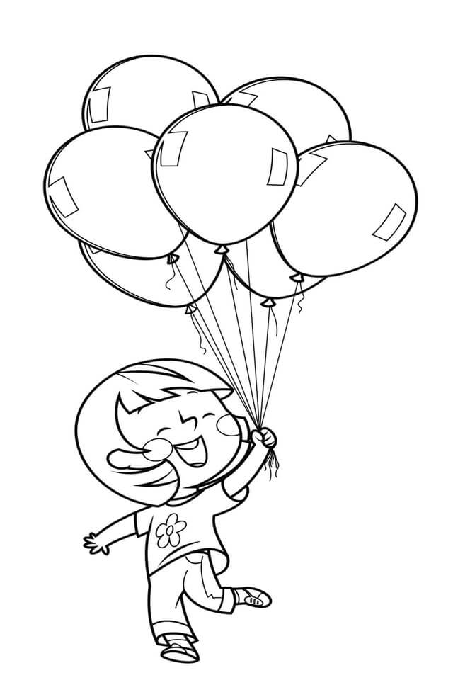 Kolorowanki Zabawna Dziewczynka Trzymająca Balony