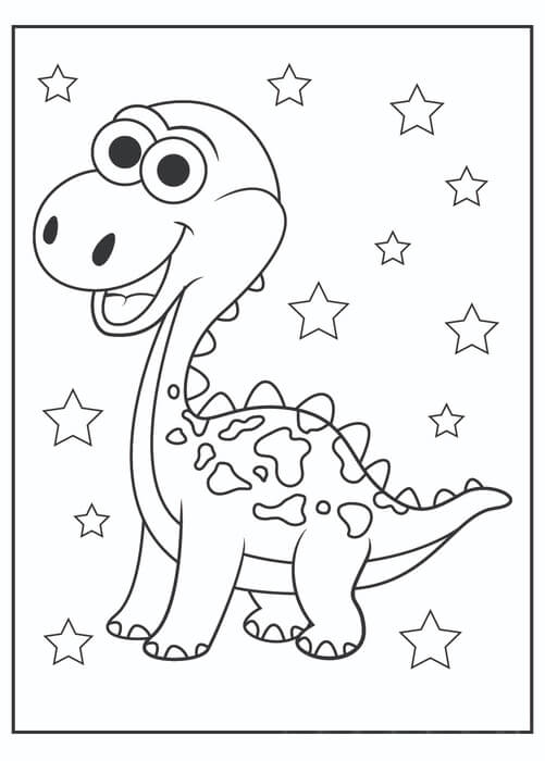 Kolorowanka Zabawny Dinozaur z Gwiazdą