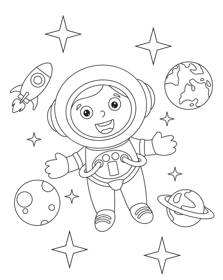 Kolorowanki Zabawny Dzieciak w Kosmosie