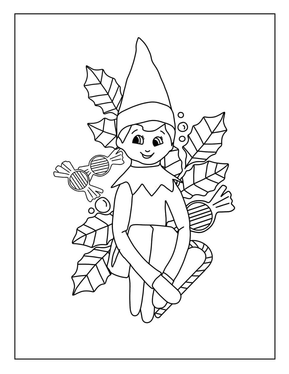 Kolorowanki Zabawny elf z Liśćmi