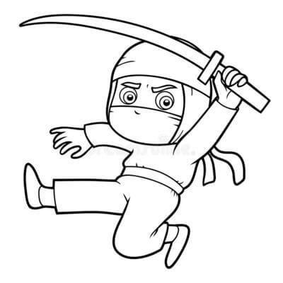 Kolorowanka Zabawny Ninja Trzymający Miecz