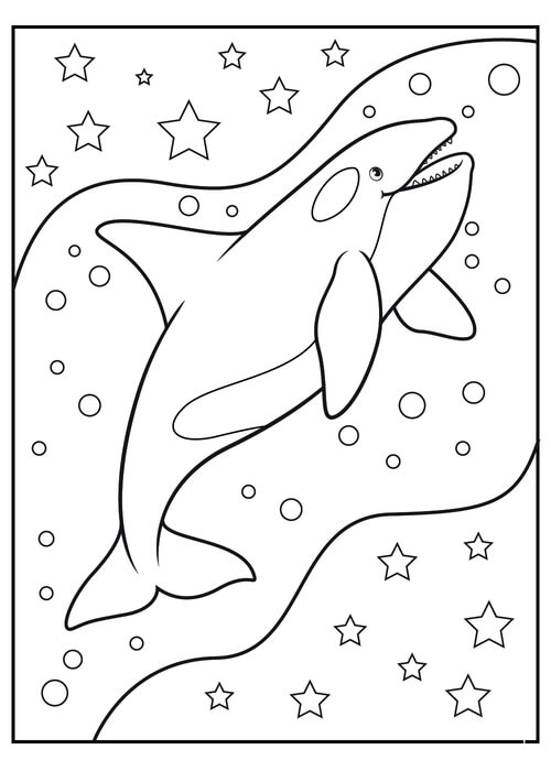Kolorowanki Zabawny Wieloryb z Gwiazdami