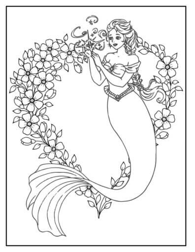 Kolorowanki Sirena con Flor