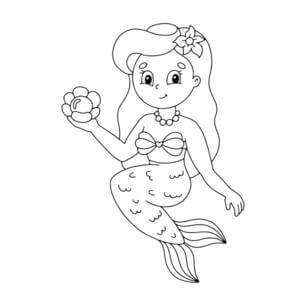 Kolorowanki Smiling Mermaid holding Flower