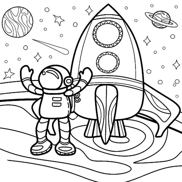 Kolorowanki Animowany Astronauta z Rakietą