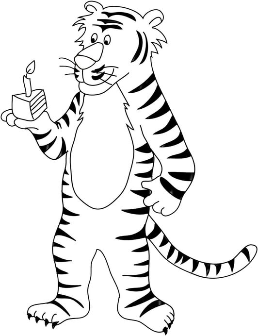 Kolorowanka Animowany Tygrys z Okazji Urodzin