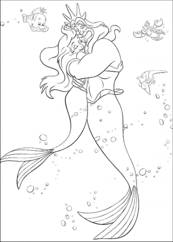 Kolorowanka Aquaman przytulający Syrenkę Ariel