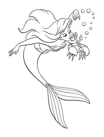 Kolorowanka Ariel i całujący się Sebastian
