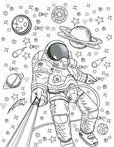 Kolorowanka Astronauta z Planetami i Gwiazdami