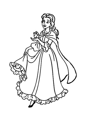 Kolorowanka Belle trzymająca Magiczną Lampę