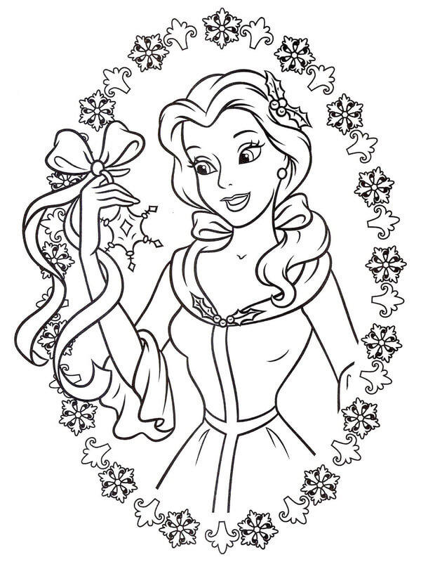 Kolorowanka Belle trzymająca Wstążkę