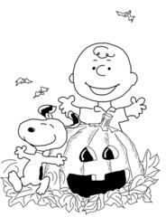 Kolorowanka Charlie i Snoopy świętują Halloween
