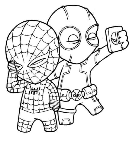 Kolorowanki Chibi Deadpool i Chibi Spider-Man Robią Sobie Selfie