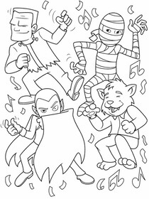 Kolorowanki Cztery Potwory Tańczą na Imprezie
