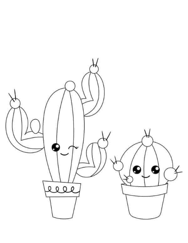 Kolorowanka Dwa Animowane Kaktusy Doniczkowe