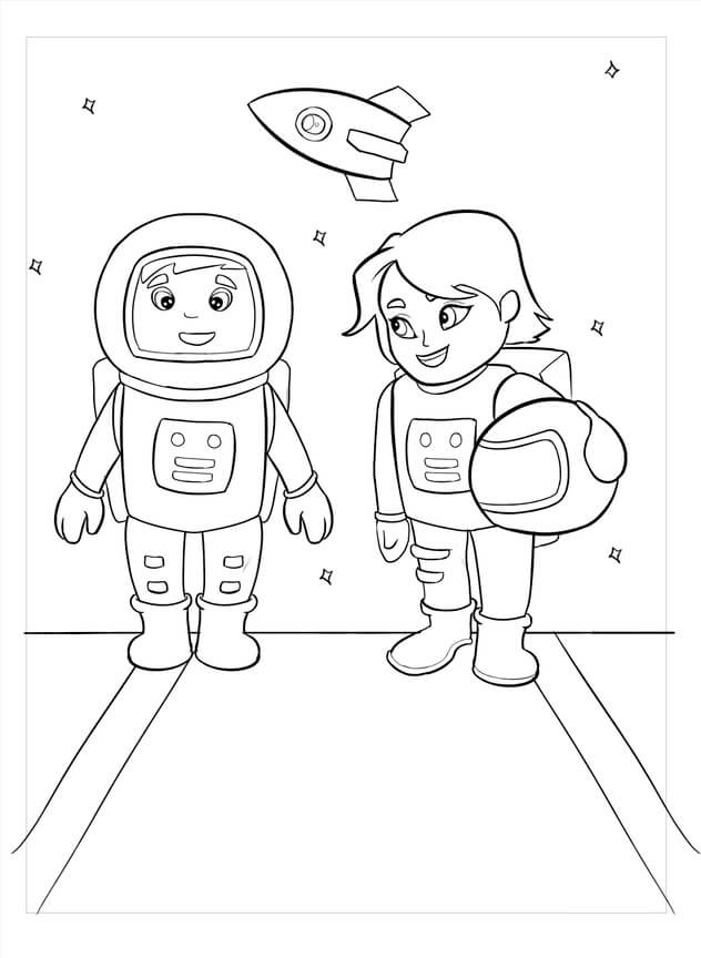 Kolorowanki Dwaj Astronauci w Kosmosie