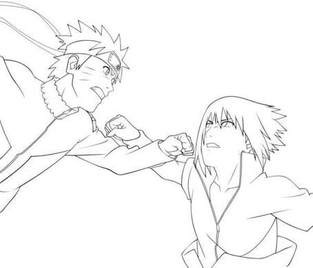 Kolorowanka Fajna walka Naruto i Sasuke