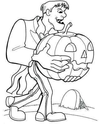 Kolorowanka Frankenstein Trzymający Dynię