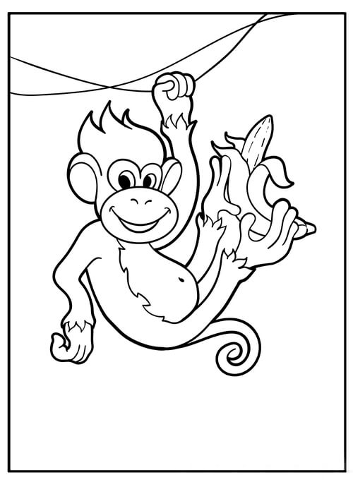Kolorowanka Gałązka do wspinaczki małpy Drzewo z Bananem